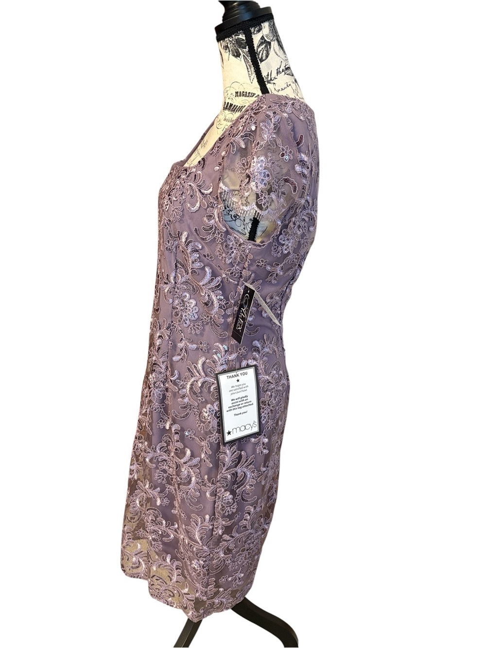 Alex Evenings Lace Cocktail Dress Sequin Floral Wisteria Size 10 New - Picture 6 of 8